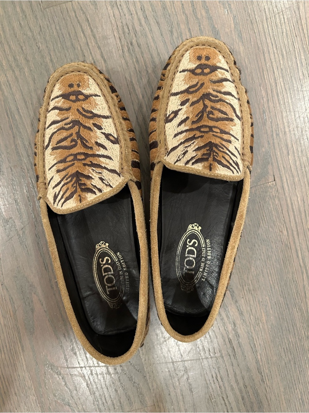 Tod's Kids Tan Zebra-Print Driving Moccasins